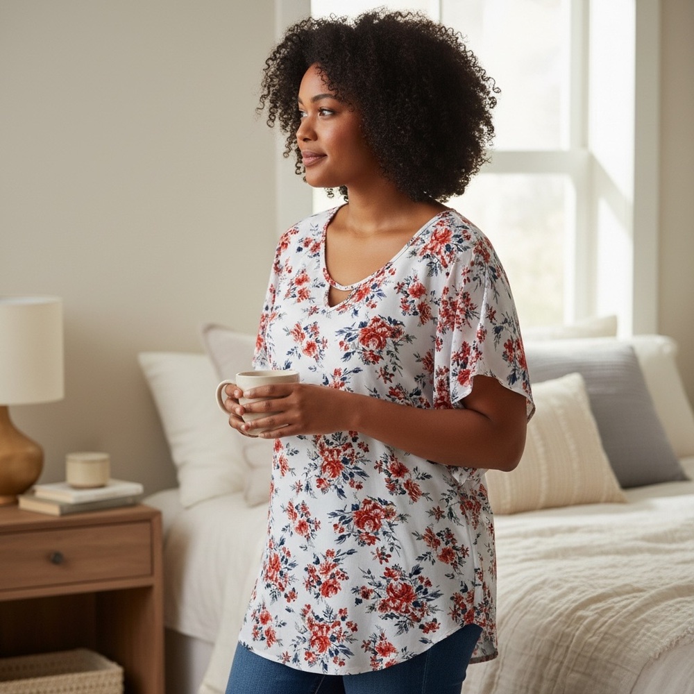 Torrid Women’s Plus Sized Floral Top Blouse Shirt Red Roses 5X